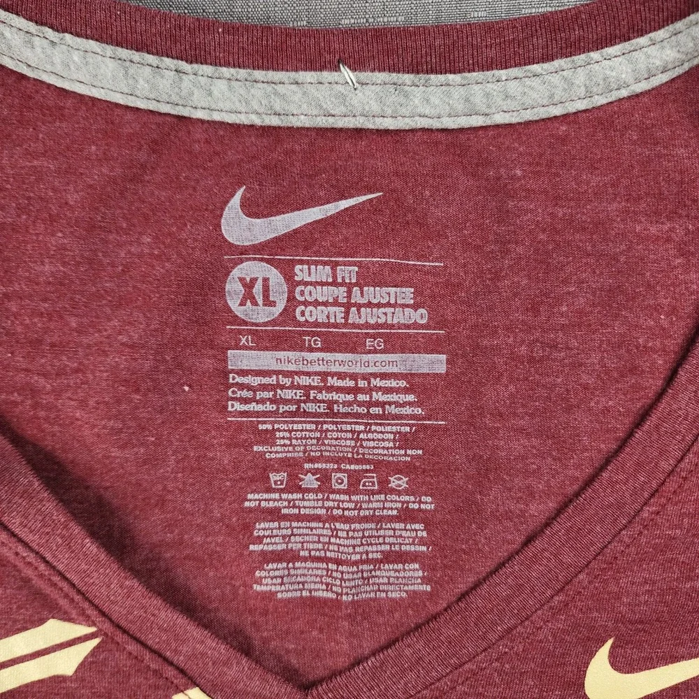 Nike Florida State Seminoles FSU V Neck T Shirt Burgundy Gold Noles XL Slim Fit